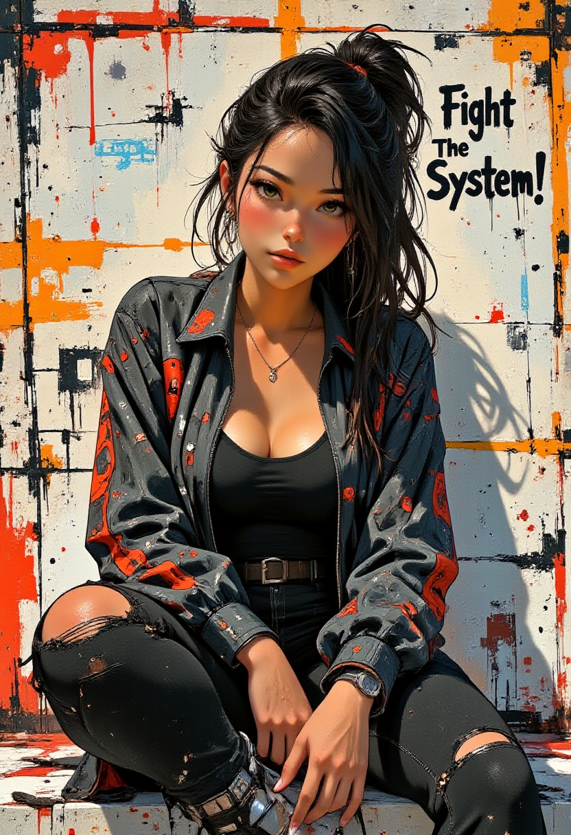 "街头朋克少女执喷罐笑对叛逆涂鸦墙" "街头朋克少女执喷罐笑对叛逆涂鸦墙"