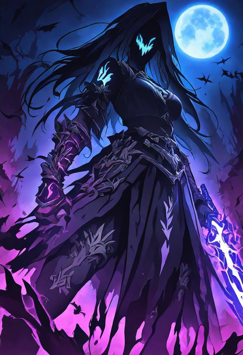 月下蓝瞳女战士,粉刃流光破暗夜 月下蓝瞳女战士,粉刃流光破暗夜