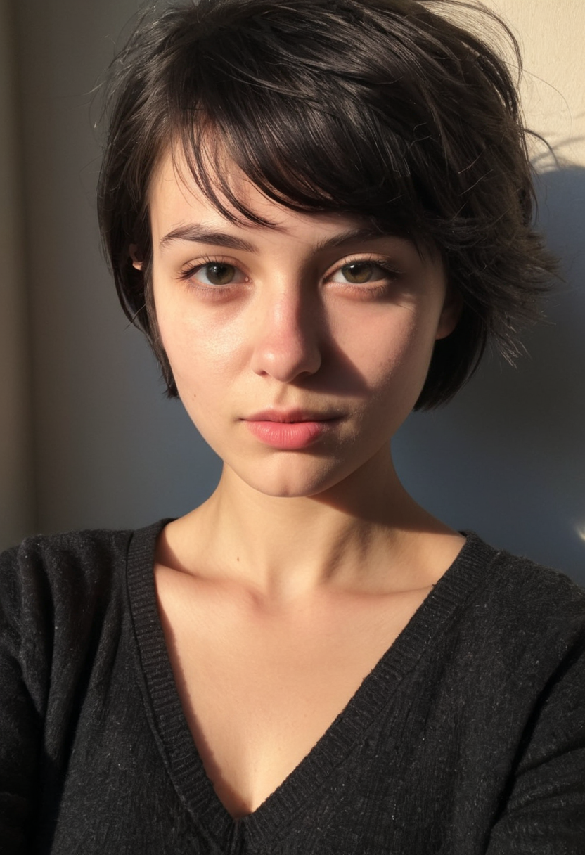 巴黎少女剪影,短发黑衣映苍白 巴黎少女剪影,短发黑衣映苍白