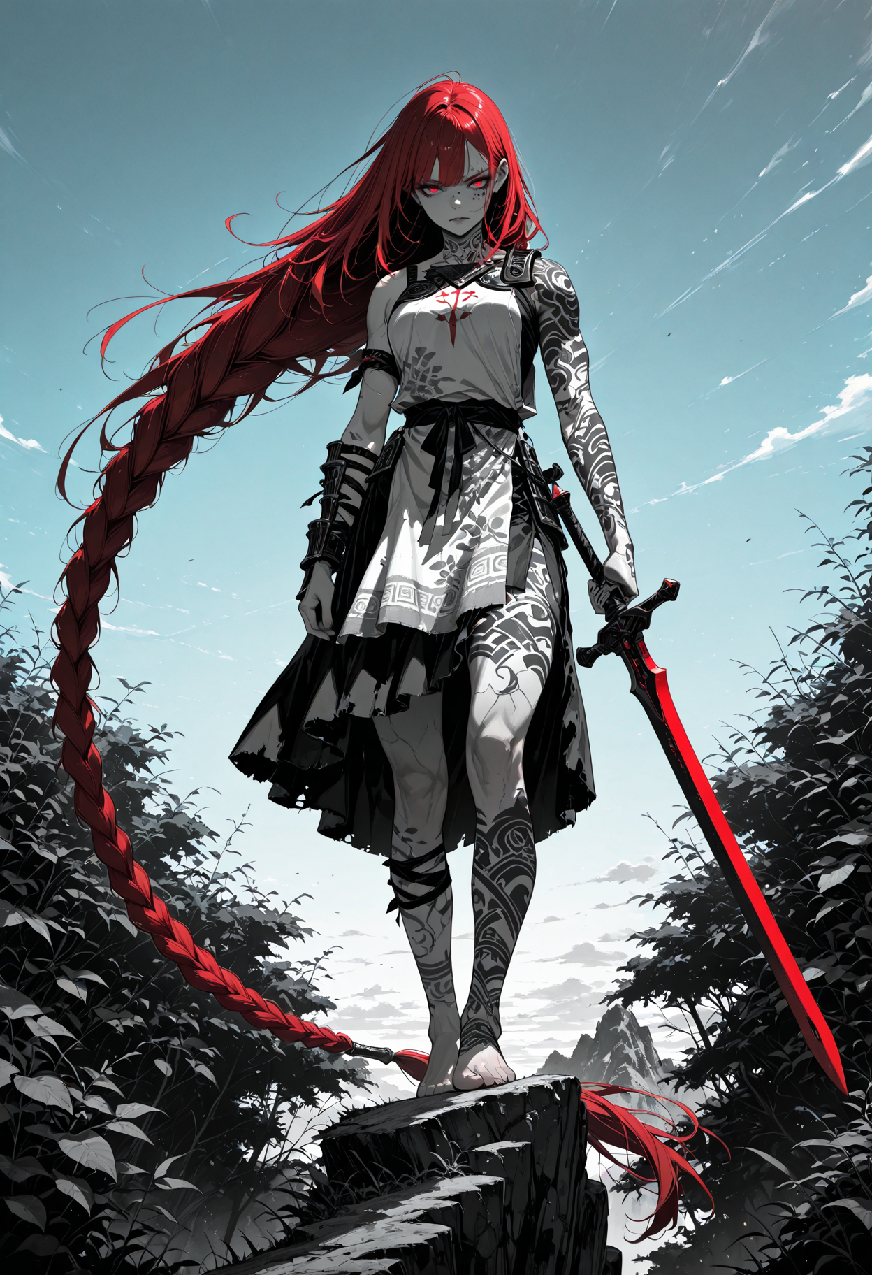 红发女武神挥剑破空,断崖之上英姿飒爽 红发女武神挥剑破空,断崖之上英姿飒爽