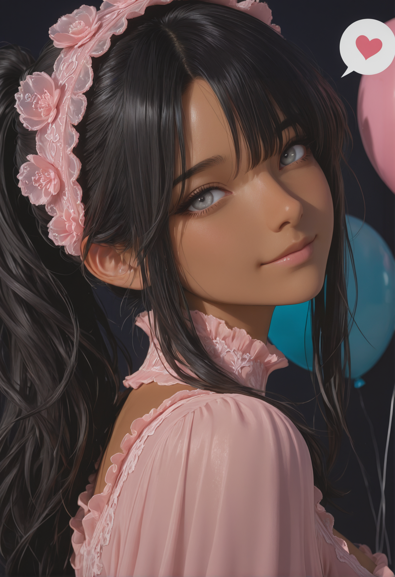 少女回眸笑靥如花，粉纱轻舞心语飘扬