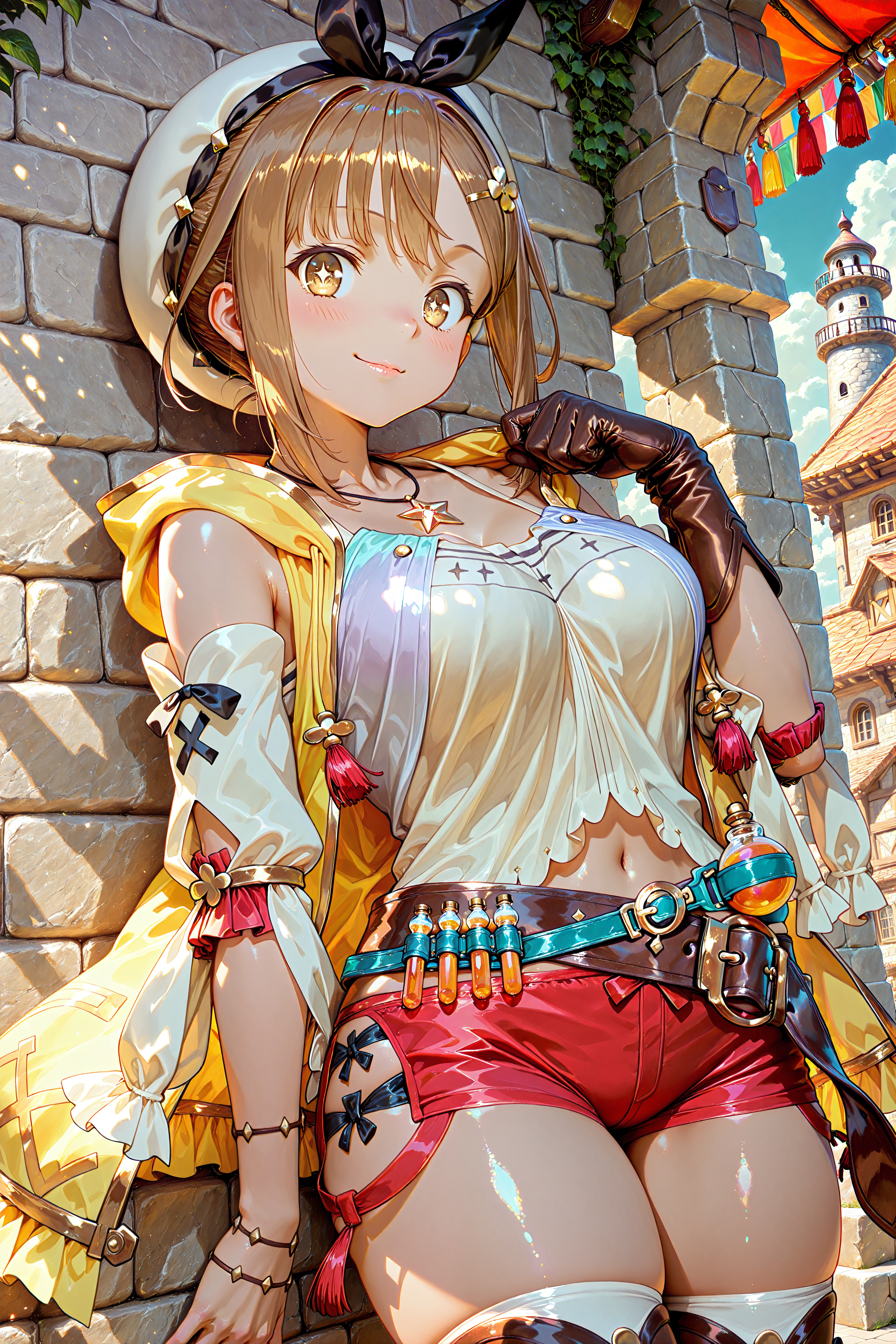 棕发炼金术士少女,阳光洒落石墙皮靴间 棕发炼金术士少女,阳光洒落石墙皮靴间